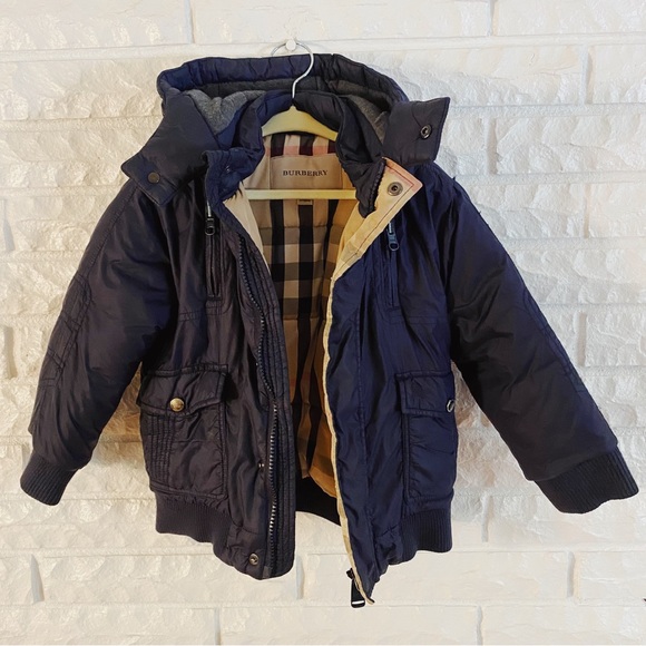 Burberry Navy Parka with Detachable Hood